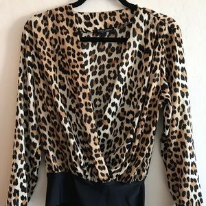 Leopard print body suit shirt size SM